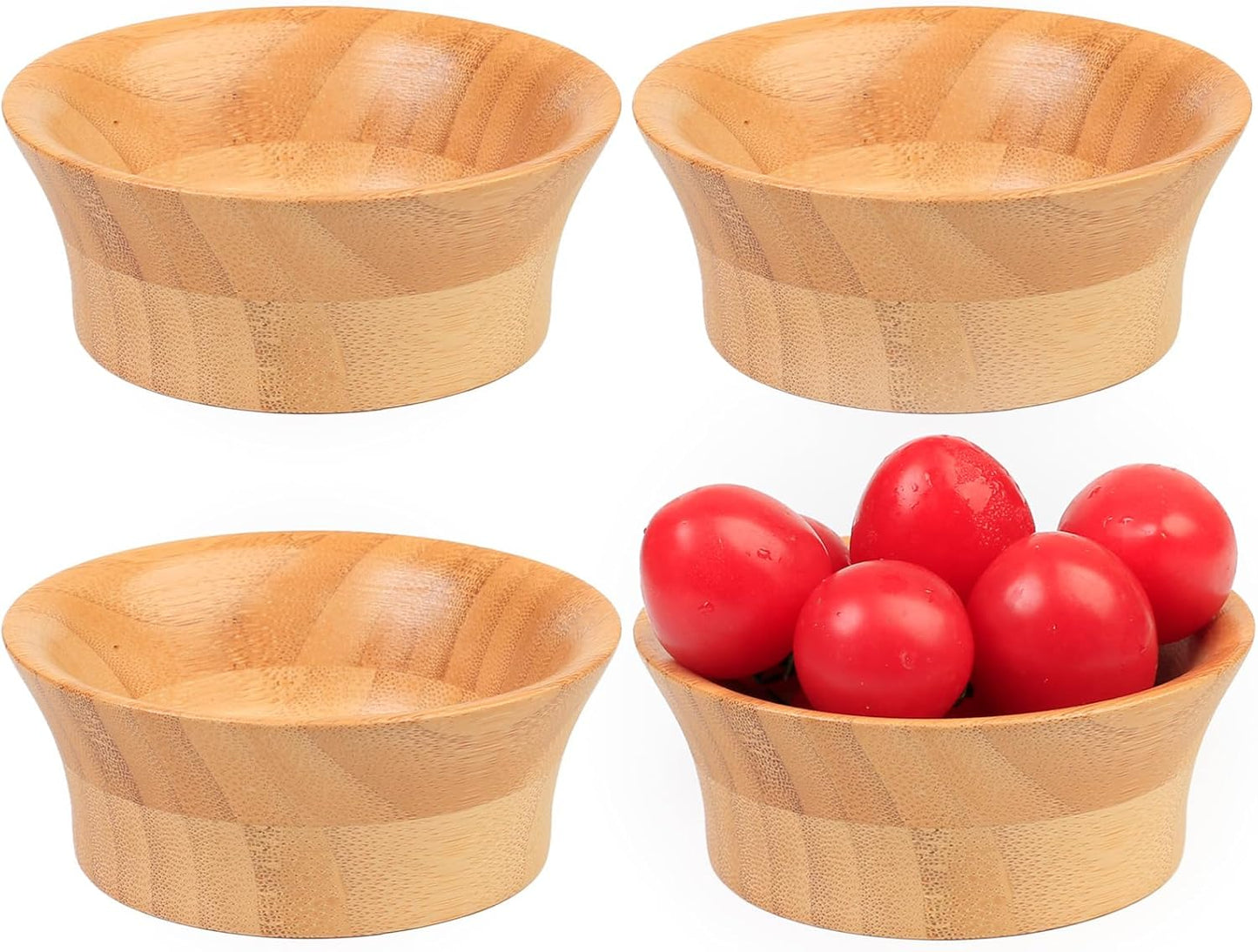 Small Bamboo Wooden Bowls, 3.4 OZ Salsa Bowls for Side Dishes/Dipping Sauce, Hand Carved Kitchen Prep Bowl for Salt/Condiments, Charcuterie Board Accessories 4 Pcs