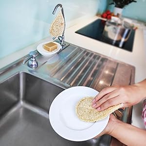Natural Loofah Dish Sponge Pack 3 Vegetable Scrubber for Kitchen -100% Biodegradable Compostable Dishwashing Scouring Pad Zero Waste Plastic Free Eco Friendly Sustainable