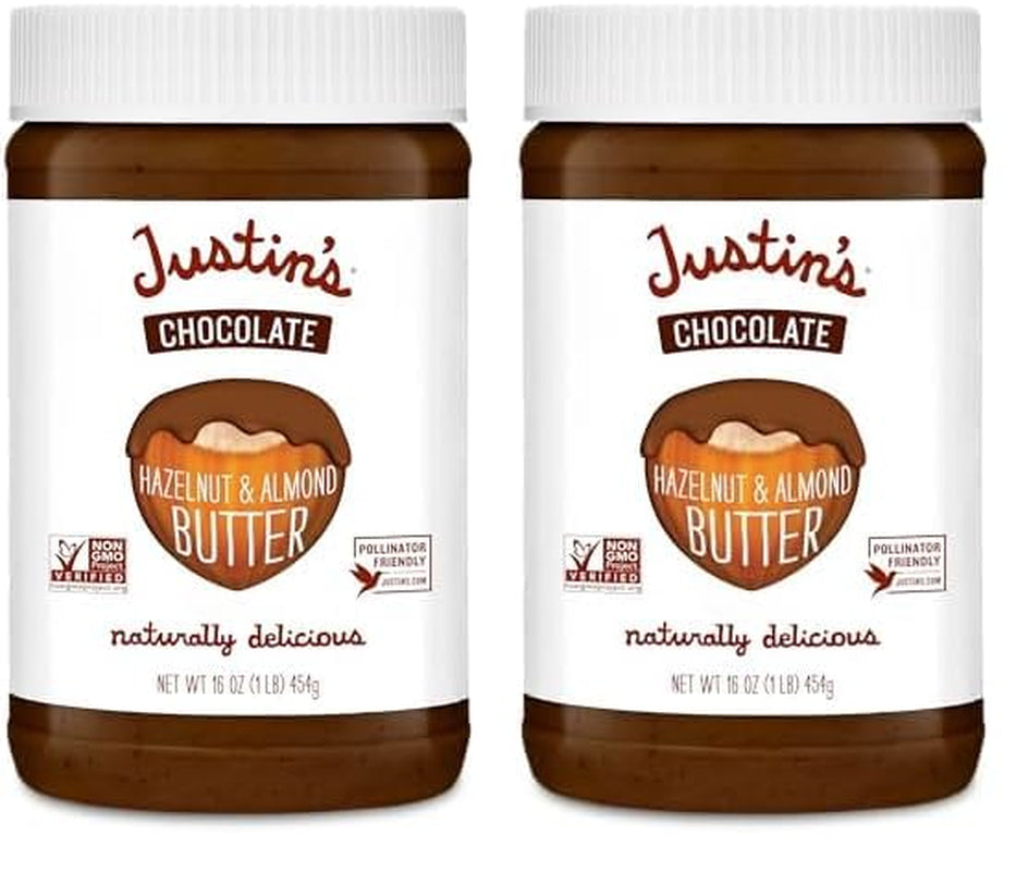 Justin'S Chocolate Hazelnut and Almond Butter, Organic Cocoa, No Stir, Gluten-Free, Responsibly Sourced, 16 Ounce (Pack of 1)