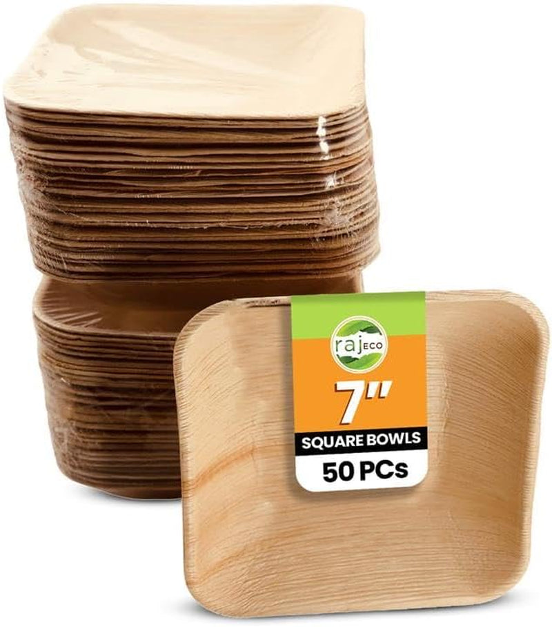 Raj Disposable Palm Leaf Bowls (50 Count, 6" Bowls) Strong Bowl like Bamboo Party Bowl - Decorative Compostable Tableware for Lunch, Dinner, Birthday, Outdoor, BBQ, Picnic, Parties