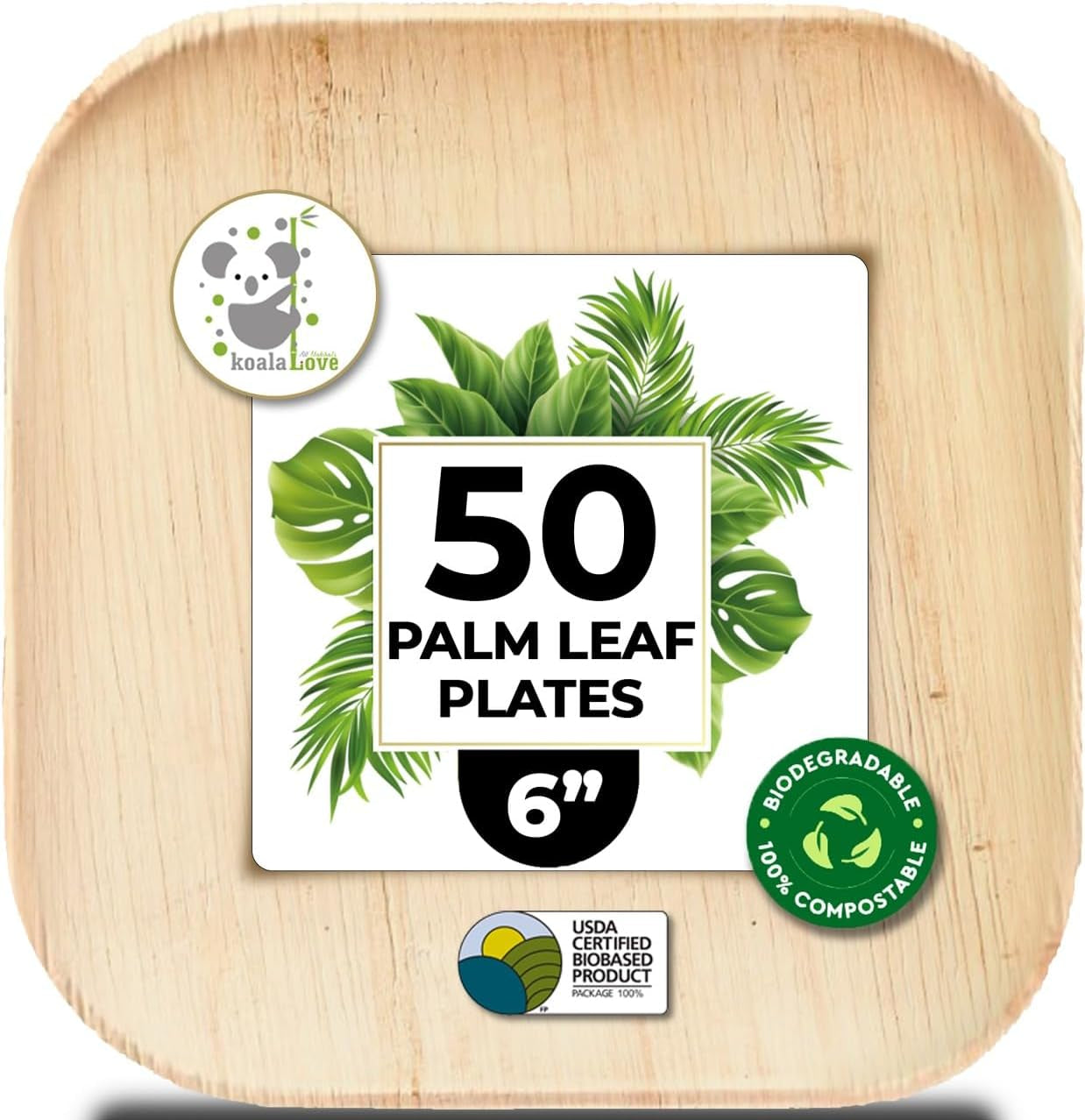 Palm Leaf Plates 4 Inch Bamboo Plate Disposable 100 Pack Small Dessert and Appetizer Square Party Plates Biodegradable Compostable Cocktail Better than Paper Plate by Koalalove