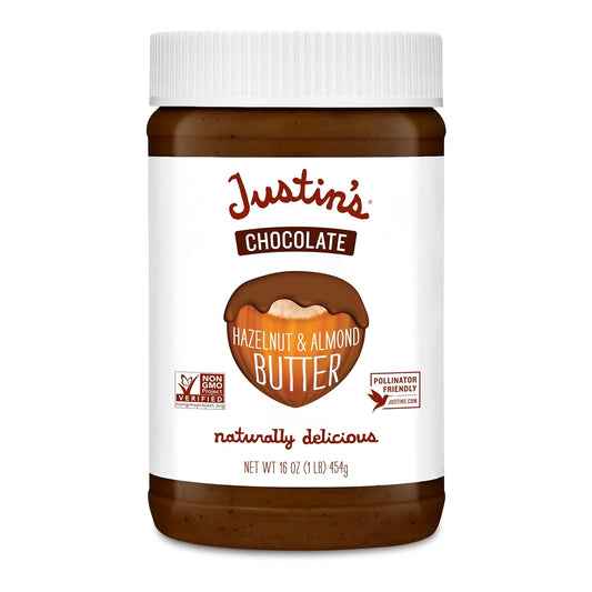 Justin'S Chocolate Hazelnut and Almond Butter, Organic Cocoa, No Stir, Gluten-Free, Responsibly Sourced, 16 Ounce (Pack of 1)