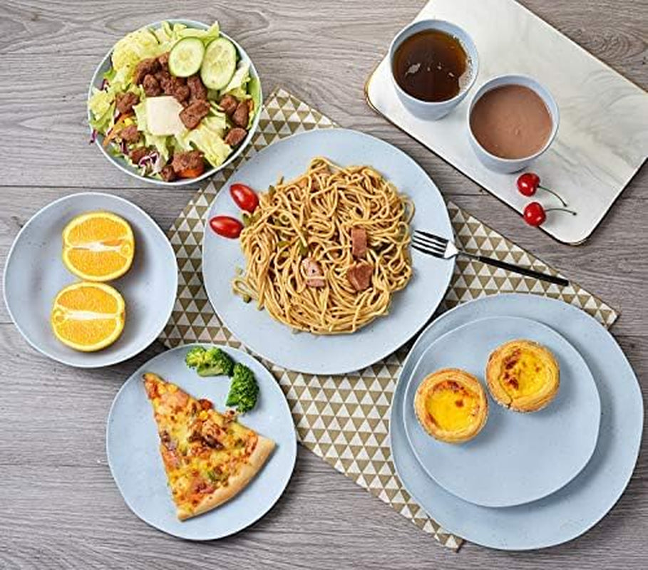 Bamboo Dinnerware Set, Morgiana 8-Pieces Reusable Tableware Set Bamboo Fiber Plates, Cups, Bowls (Blue)