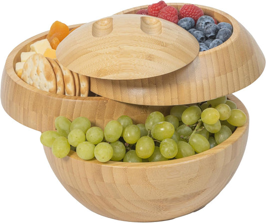 All-Natural Serving Container, Tiered Tray, Charcuterie Sphere, Bamboo