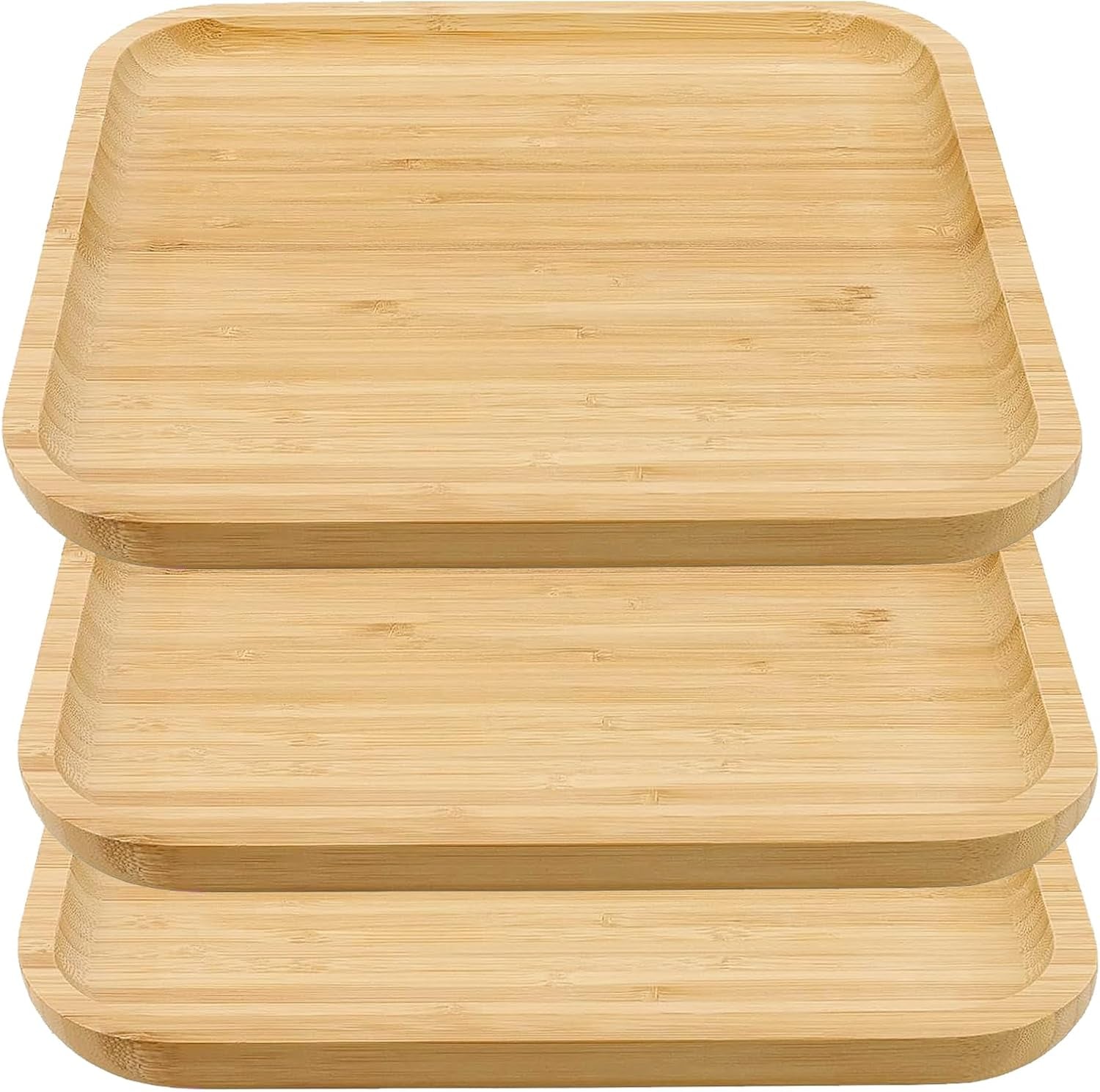 JOIKIT 3 Pack 8 Inch Bamboo Platter, Fine Polished Sqaure Wood Dinner Plates Bamboo Serving Tray for Holding Fruit, Bread, Cheese, Nut, Coffee, Tea, Plant Saucer