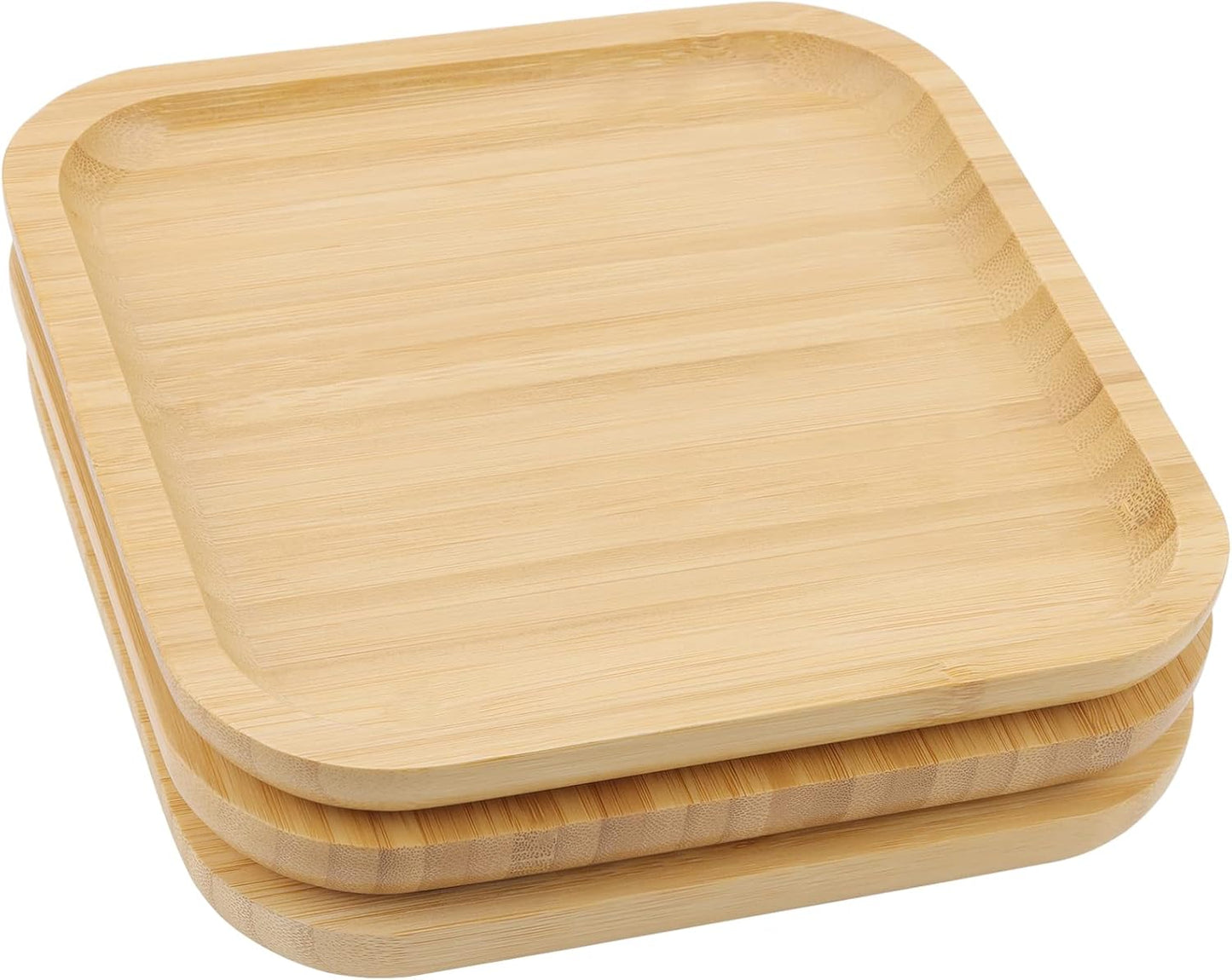 JOIKIT 3 Pack 8 Inch Bamboo Platter, Fine Polished Sqaure Wood Dinner Plates Bamboo Serving Tray for Holding Fruit, Bread, Cheese, Nut, Coffee, Tea, Plant Saucer