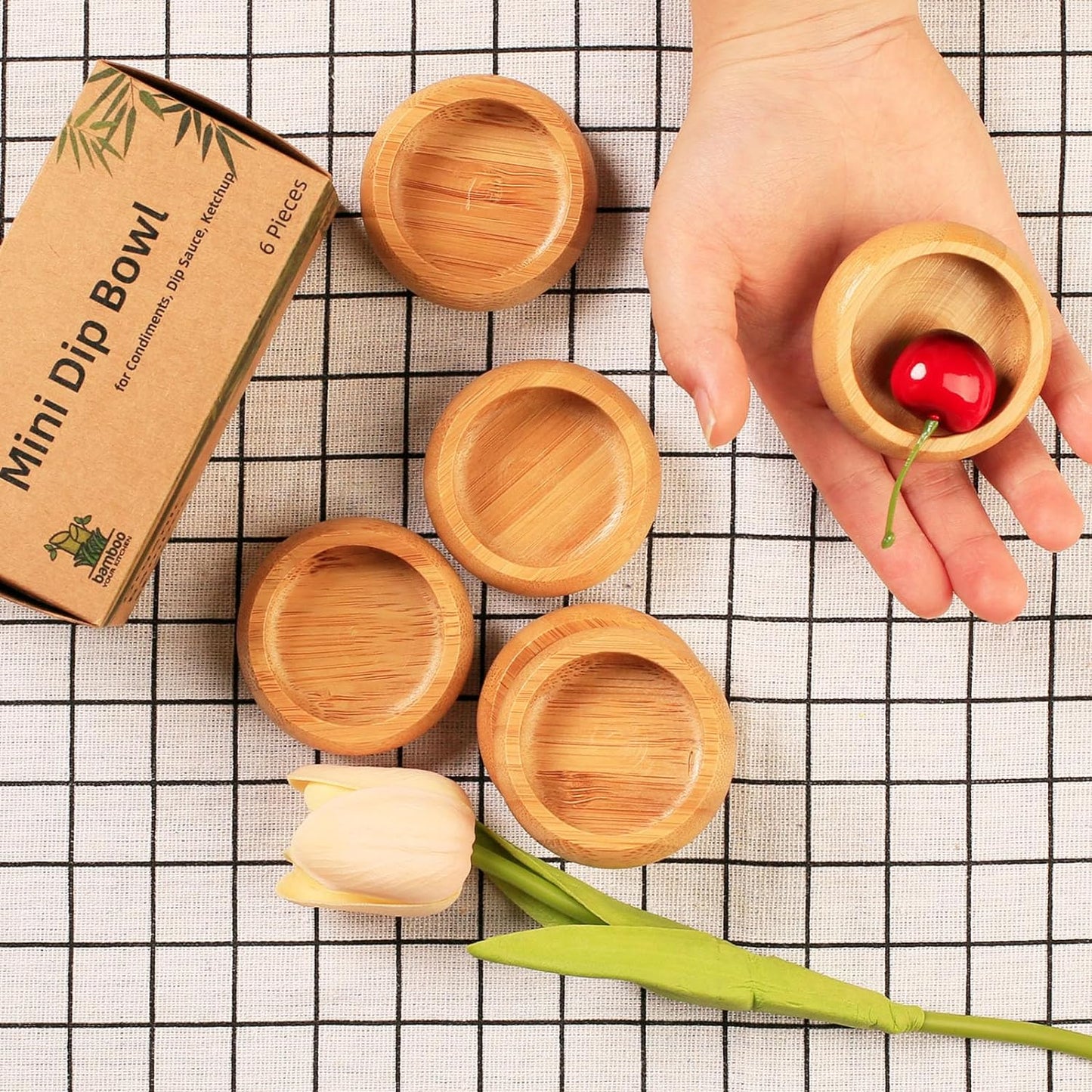 Mini Belly Bowls Set, Bamboo Sauce Dish Dipping Bowls for Appetizers/Dips/Sauce/Nuts, Natural Bamboo Wooden Facial Mask Mixing Bowl for Ladies Women Cosmetic Tool, Round