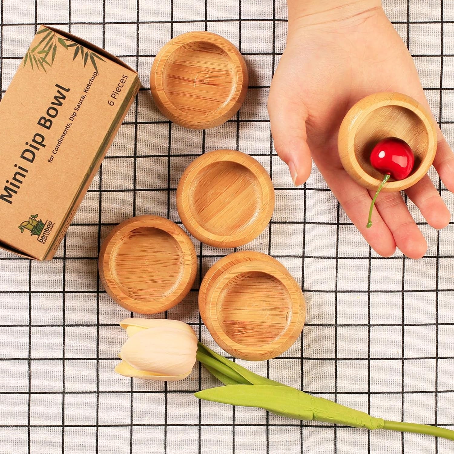 Mini Belly Bowls Set, Bamboo Sauce Dish Dipping Bowls for Appetizers/Dips/Sauce/Nuts, Natural Bamboo Wooden Facial Mask Mixing Bowl for Ladies Women Cosmetic Tool, Round