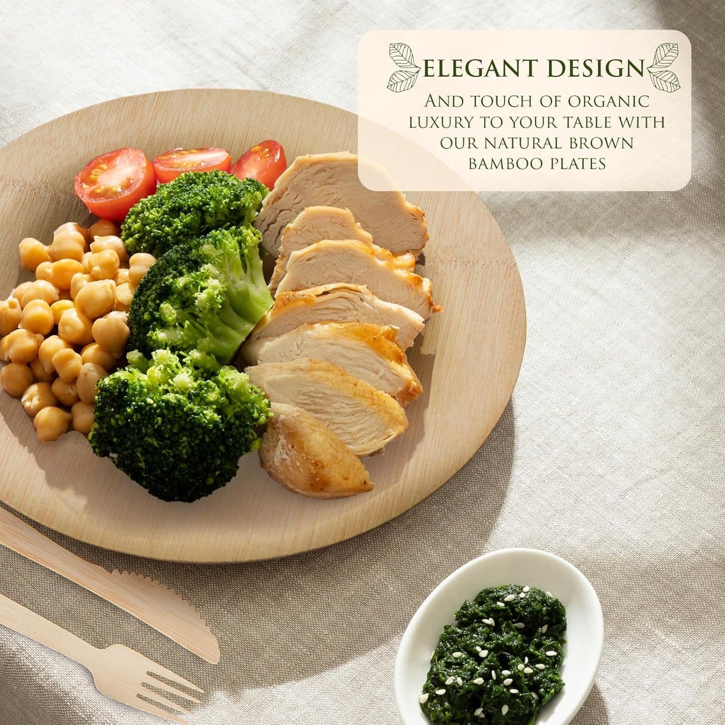 Eco-Friendly round Bamboo Reusable Plates Set - 125 Pieces Compostable Dinnerware, 11-Inch and 7-Inch Sizes for Summer Dishes