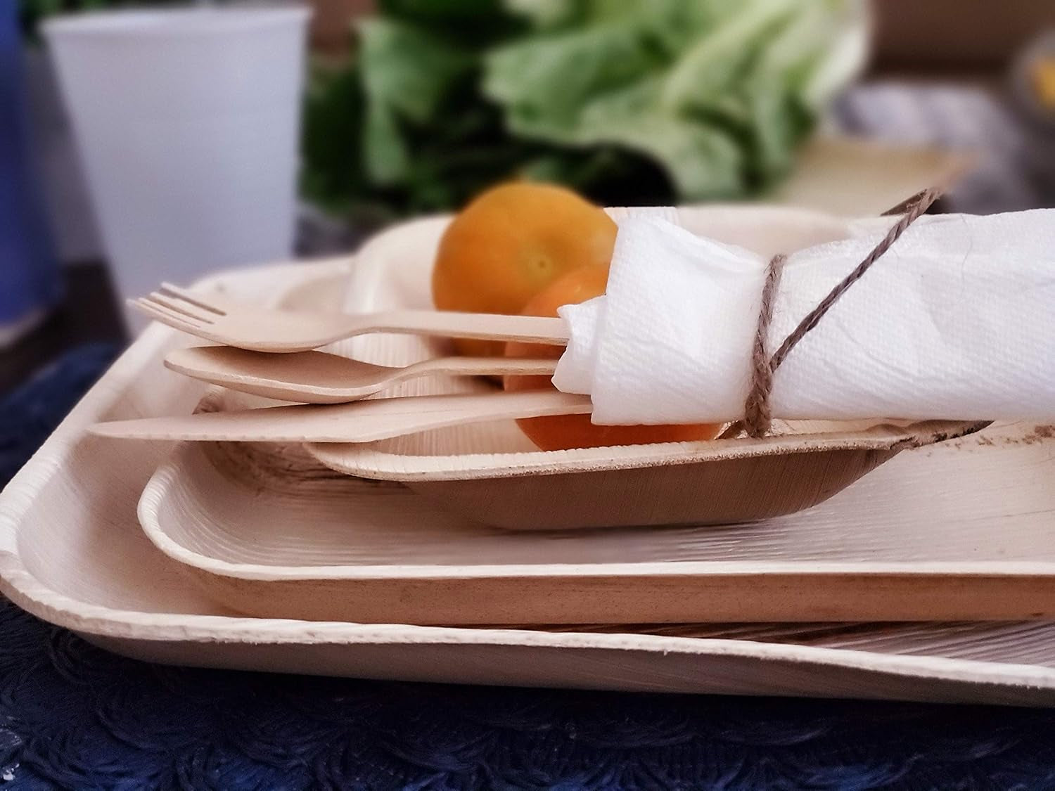 Rustic Palm Plates - 10", 7", 4.5" Compostable Dinnerware Set with Cutlery, Napkins & Heavy Duty Biodegradable Utensils