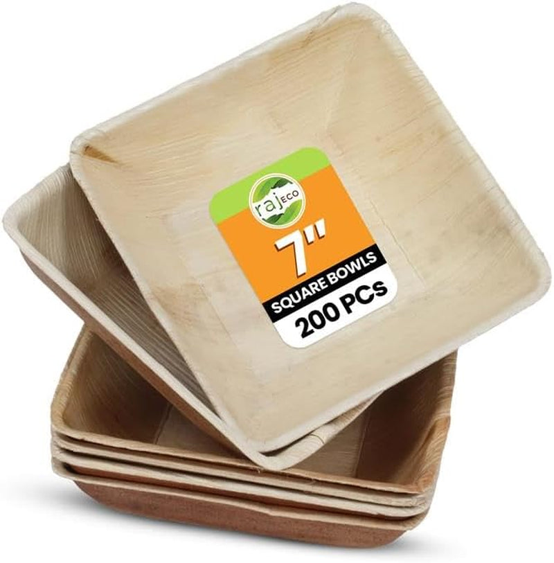 Raj Disposable Palm Leaf Bowls (50 Count, 6" Bowls) Strong Bowl like Bamboo Party Bowl - Decorative Compostable Tableware for Lunch, Dinner, Birthday, Outdoor, BBQ, Picnic, Parties