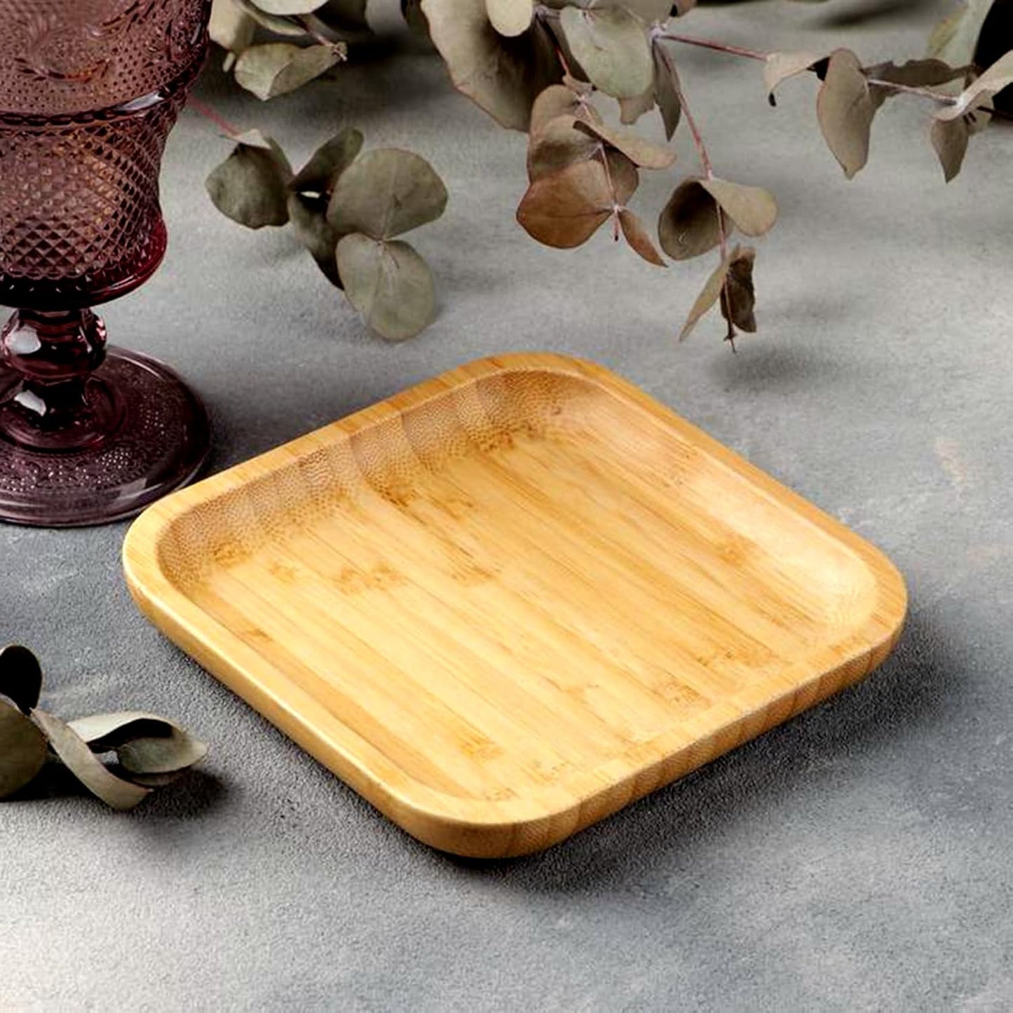 JOIKIT 3 Pack 8 Inch Bamboo Platter, Fine Polished Sqaure Wood Dinner Plates Bamboo Serving Tray for Holding Fruit, Bread, Cheese, Nut, Coffee, Tea, Plant Saucer