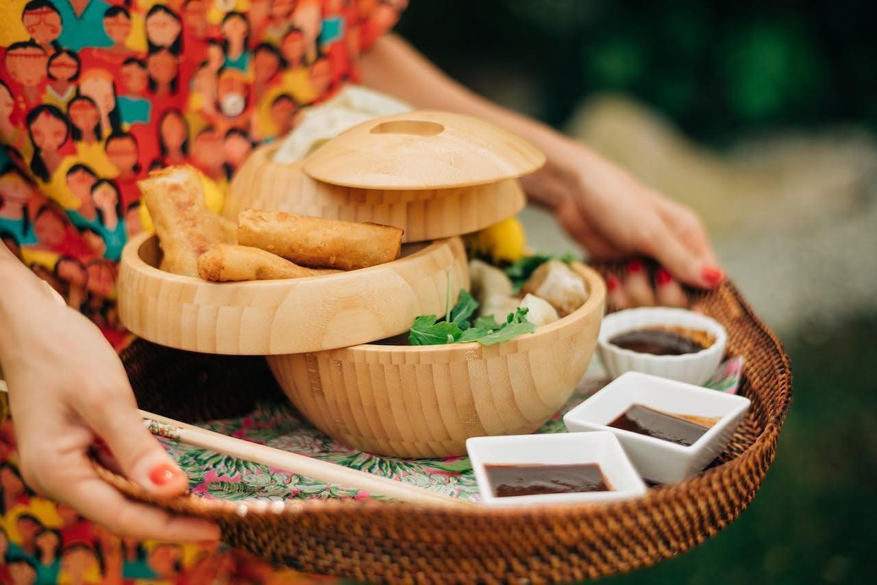 All-Natural Serving Container, Tiered Tray, Charcuterie Sphere, Bamboo