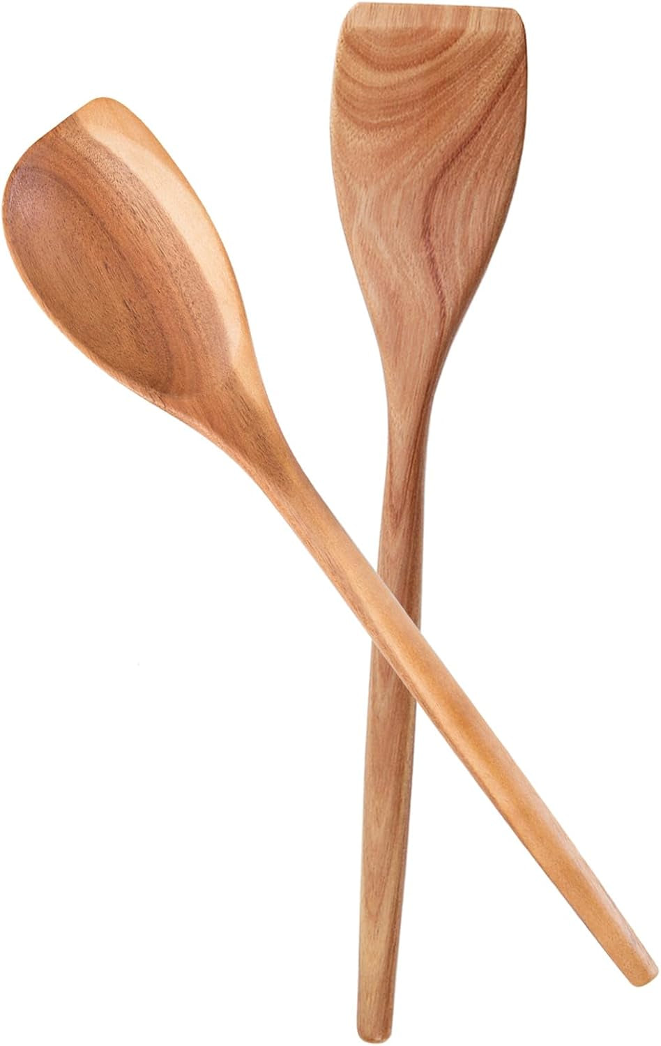 2PCS Acacia Wooden Spoons for Cooking-14 Inch Smooth Finish Cooking Spoons-Comfortable Grip Wood Spoons for Cooking - Non-Stick Cooking Utensils (Spoon + Corner Spoon)