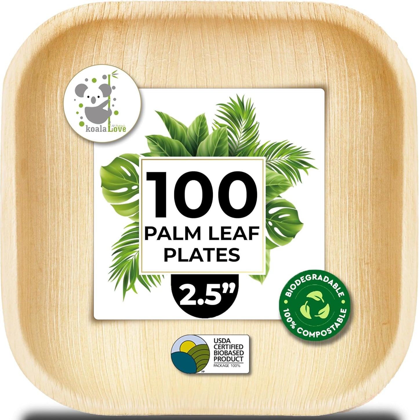 Palm Leaf Plates 4 Inch Bamboo Plate Disposable 100 Pack Small Dessert and Appetizer Square Party Plates Biodegradable Compostable Cocktail Better than Paper Plate by Koalalove