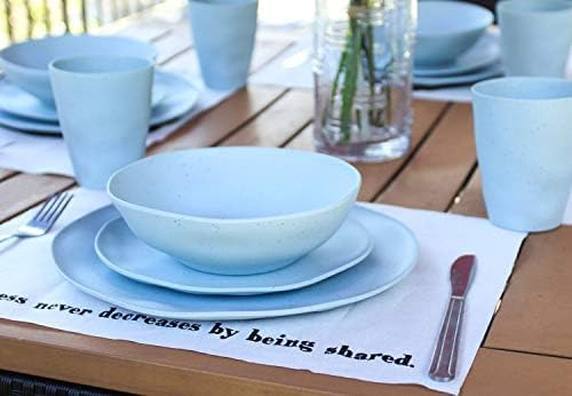 Bamboo Dinnerware Set, Morgiana 8-Pieces Reusable Tableware Set Bamboo Fiber Plates, Cups, Bowls (Blue)