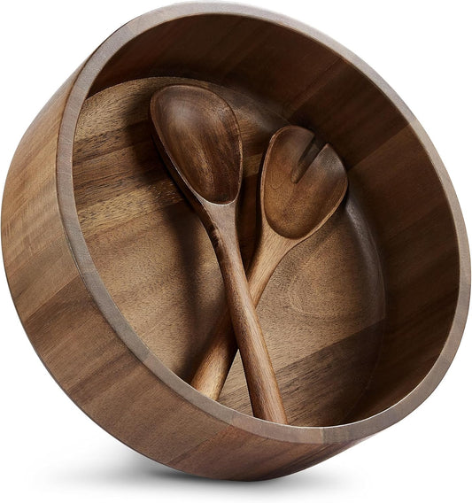 Wooden Salad Bowl, Black Walnut Wood Salad Bowl Set, 12 * 4.3 Inch Large Natural Wooden with Fork and Spoon,Premium Eco-Friendly 346Oz /10.8Qt for Kitchen,Dining,Serving & Mixing Food
