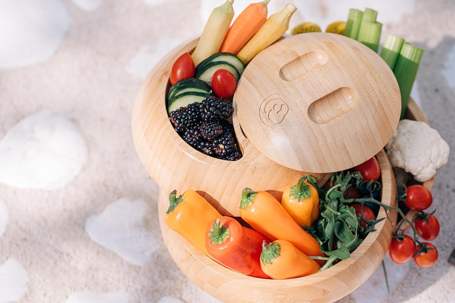 All-Natural Serving Container, Tiered Tray, Charcuterie Sphere, Bamboo