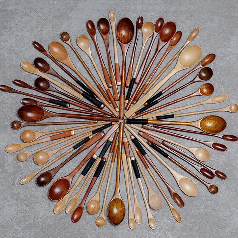 2 Pack Retro Long Wooden Coffee Spoons - 9 Inch Handmade Mixing Spoons For Tea, Honey, Cocktails