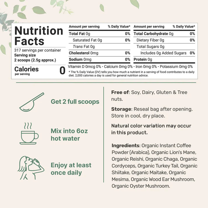 Mushroom Coffee – Energy & Focus Blend with Lion’s Mane, Chaga & Cordyceps