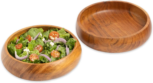 Acacia Wooden Salad Bowls Set of 2, Large Individual Bowls 8 X 2 Inches (25 Oz) with Food Safe Wood Coating | Jointless Plates Type Wood Bowl for Food