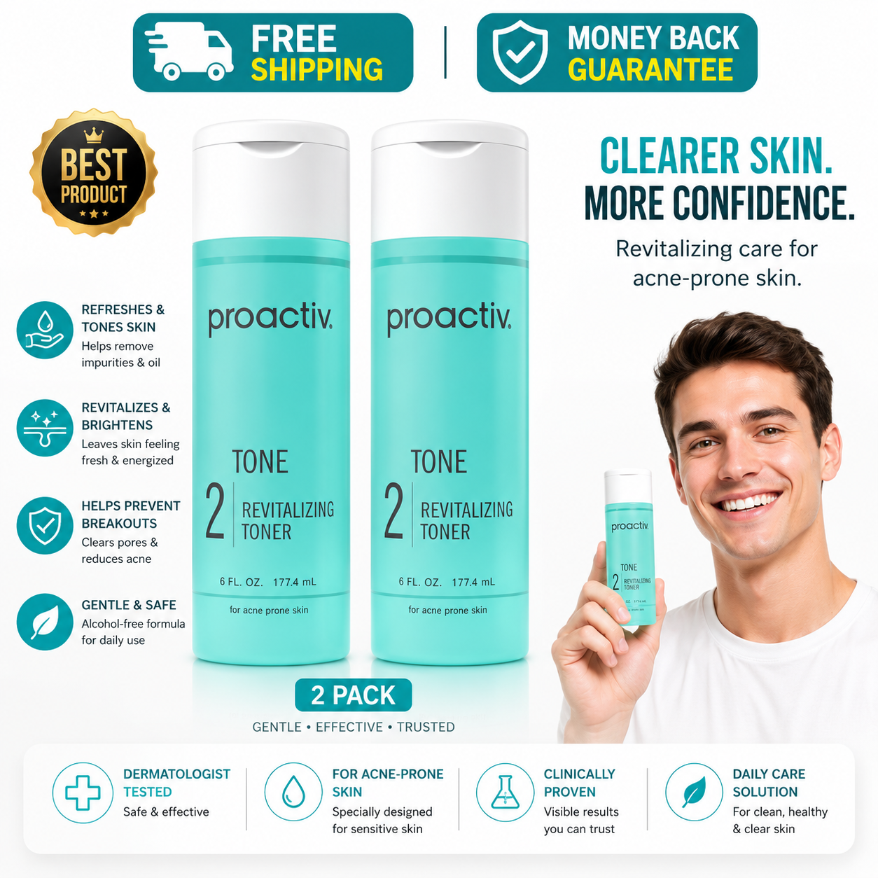 Proactiv Face Toner 2 pack 6 oz bottles for hydrating sensitive skin and pore care.