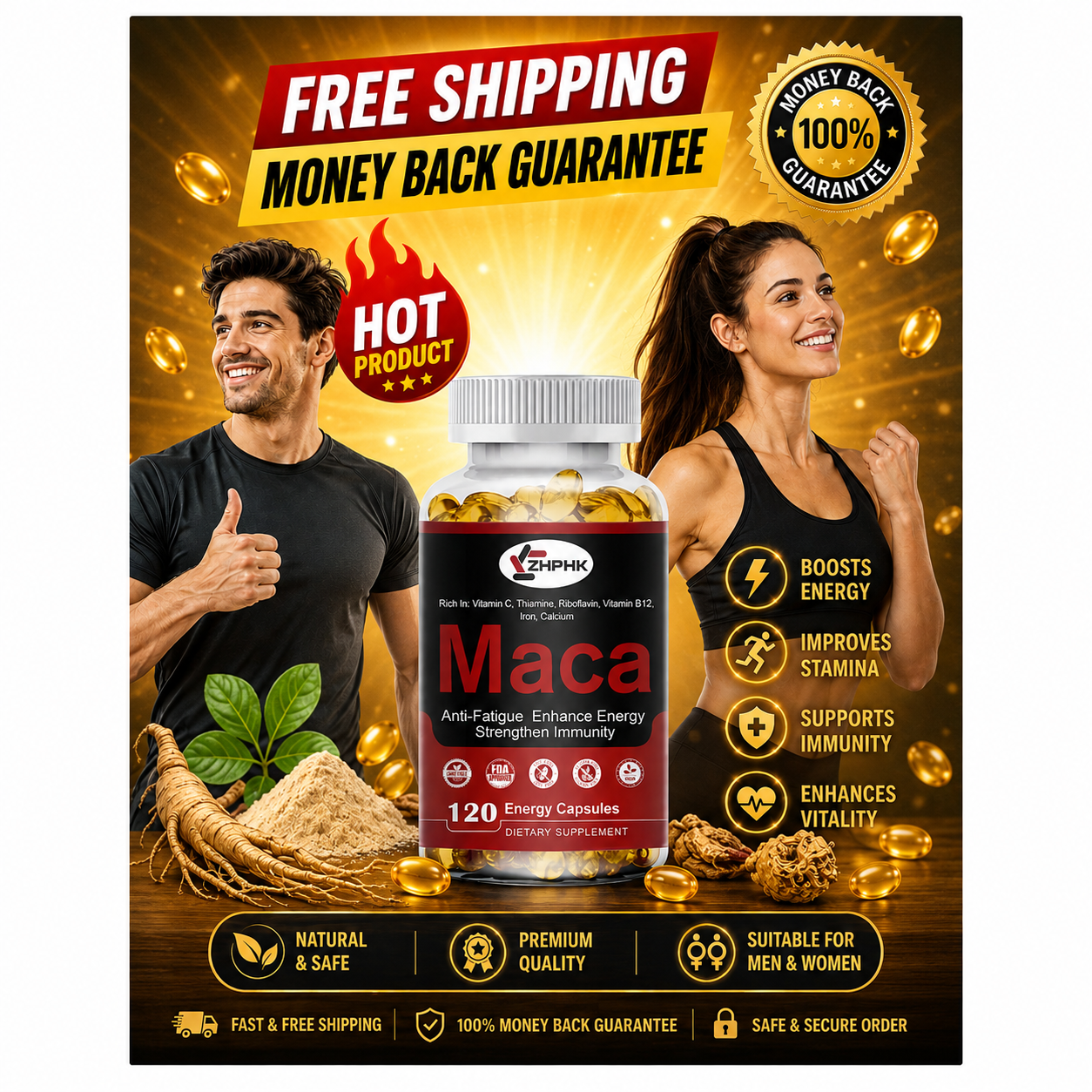 Organic Maca Root Libido   Peruvian Maca Extract for Men & Women  120 Capsules