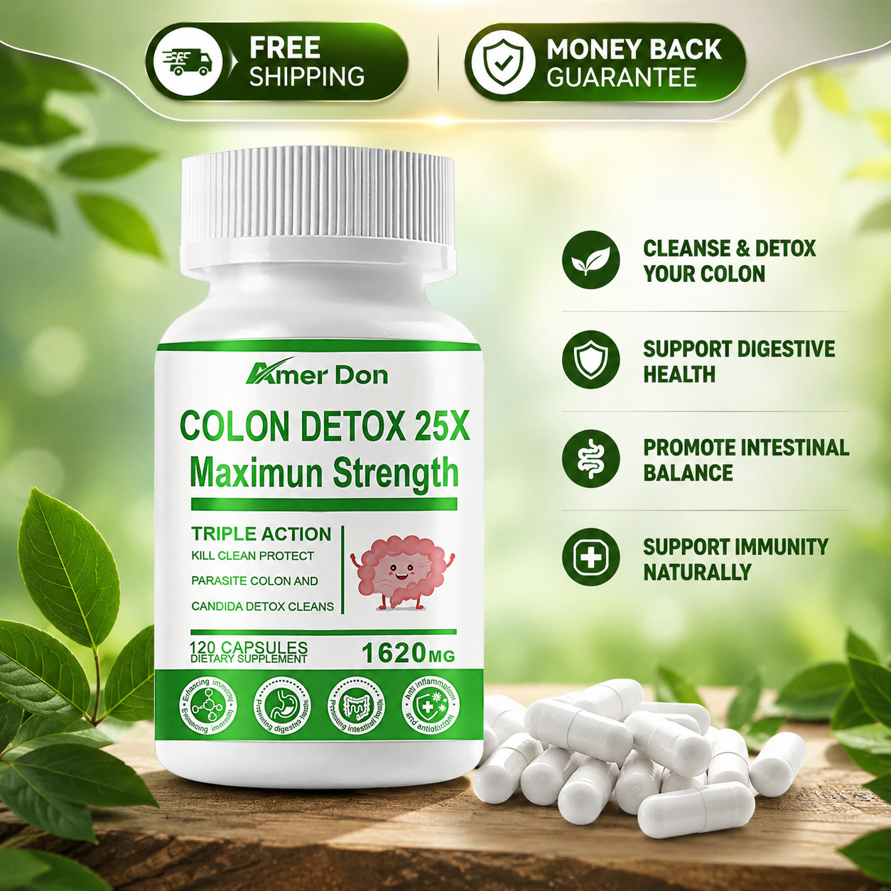Detox  Colon Liver Gut Cleanse Toxins Energy Boost Weight Loss Capsules  120 ct