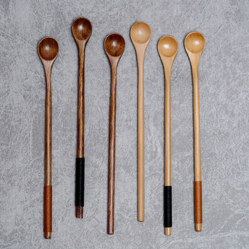 Cutlery Wooden Long Handle Spoon Coffee Teaspoon Dessert Honey Stirring Spoons