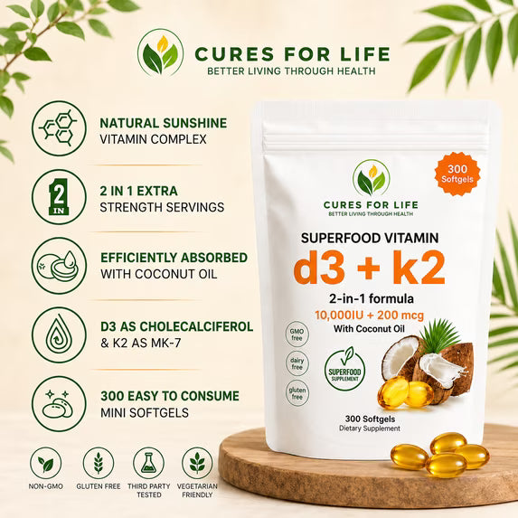 Vitamin D3 10000 IU with K2 MK-7 200 mcg, 300 Softgels