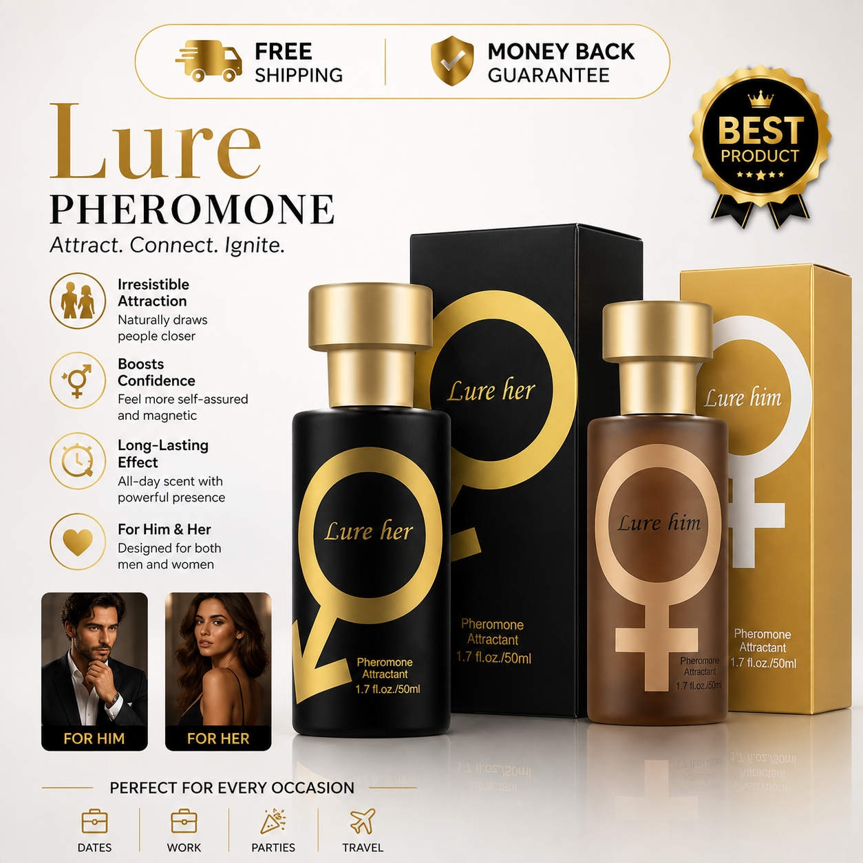 Lure Her Pheromone Perfume Oil for Men 1.7 fl oz with a long-lasting masculine fragrance.