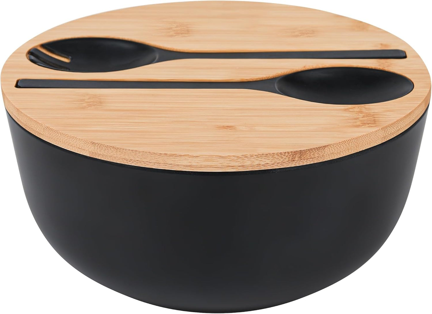GEHE 12" Salad Bowls, Bamboo Fiber Salad Bowl with Lid, 7.7Qt Extra Large Mixing Bowls with Servers for Kitchen, Salad Serving Bowl Set with Utensils for Salad, Pasta, Fruits, Vegetables and Dessert