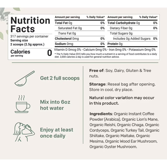 Mushroom Coffee Drink Mix, 30 Servings, 6.35 oz (180 g)