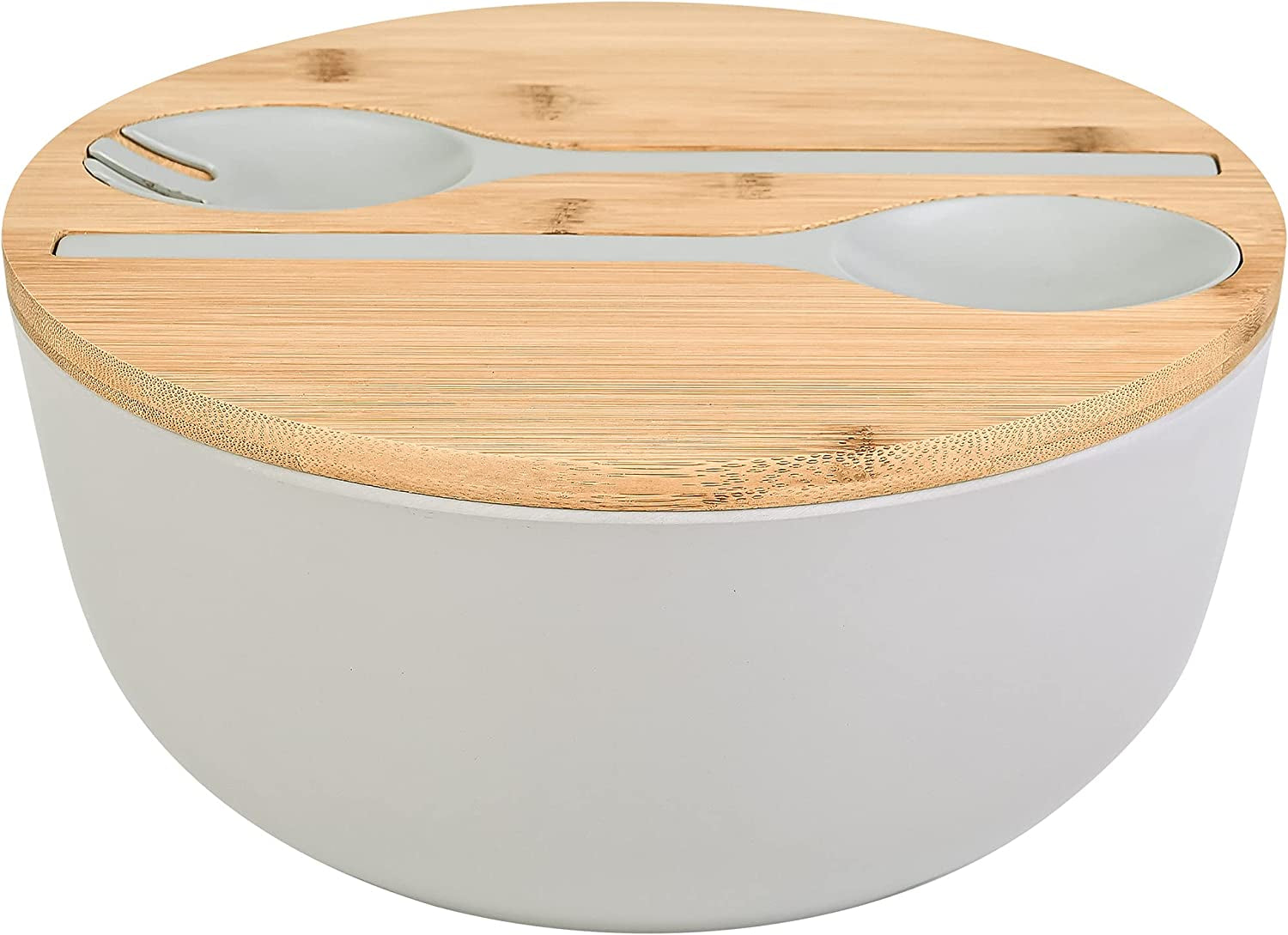 GEHE 12" Salad Bowls, Bamboo Fiber Salad Bowl with Lid, 7.7Qt Extra Large Mixing Bowls with Servers for Kitchen, Salad Serving Bowl Set with Utensils for Salad, Pasta, Fruits, Vegetables and Dessert