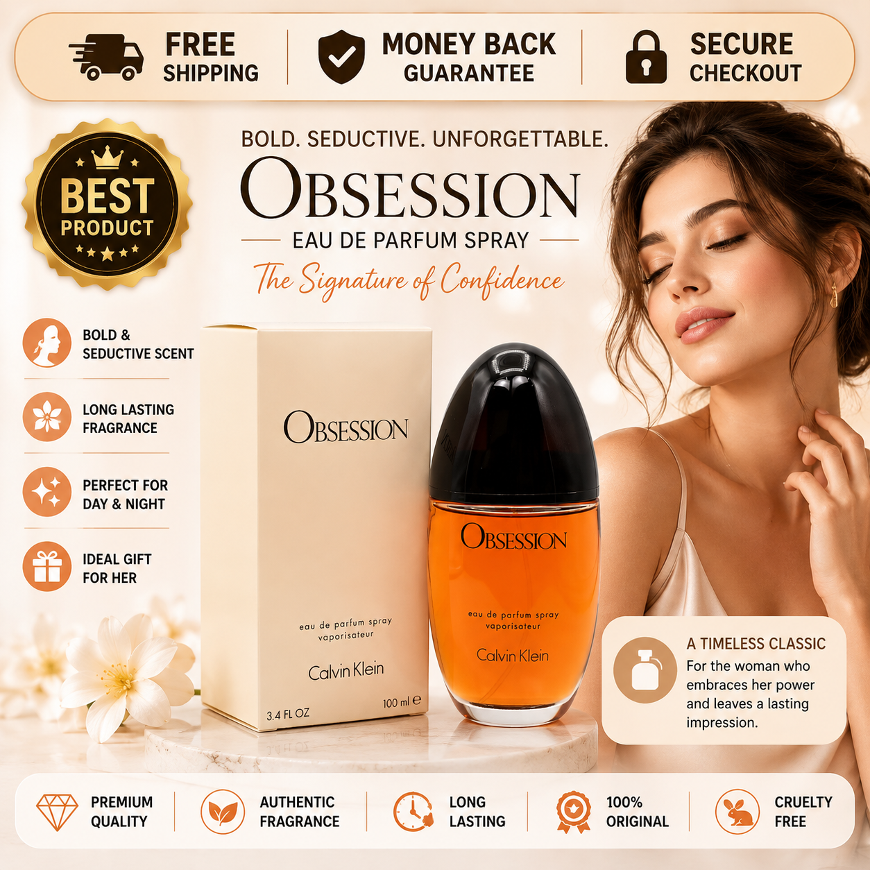 OBSESSION by Calvin Klein Eau de Parfum for Women 3.3 oz bottle