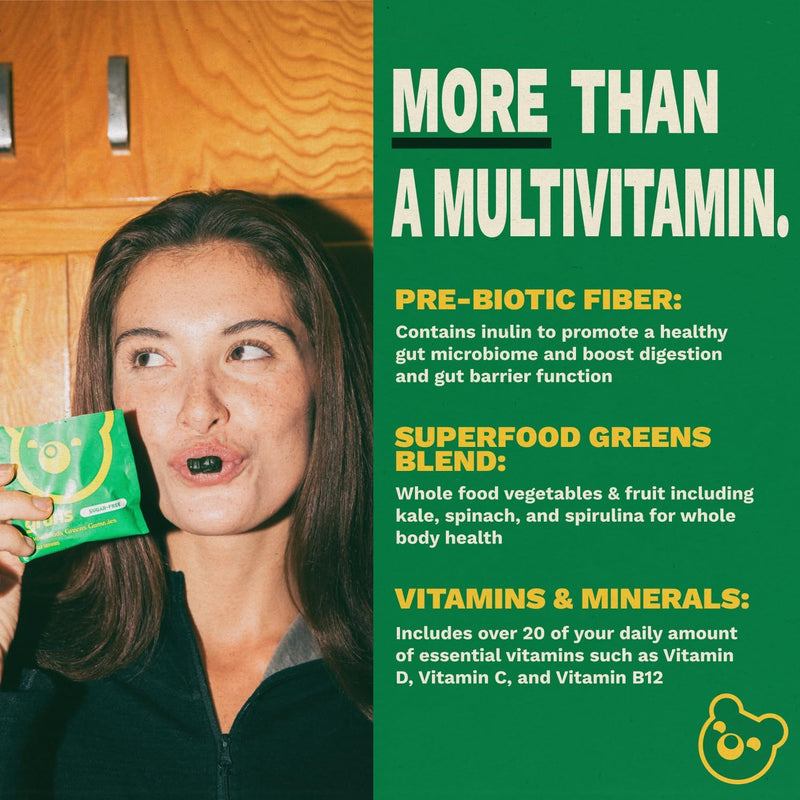 Grüns Superfood Greens Gummies 60+ Ingredients Prebiotic Gut Immune Support (28 count)