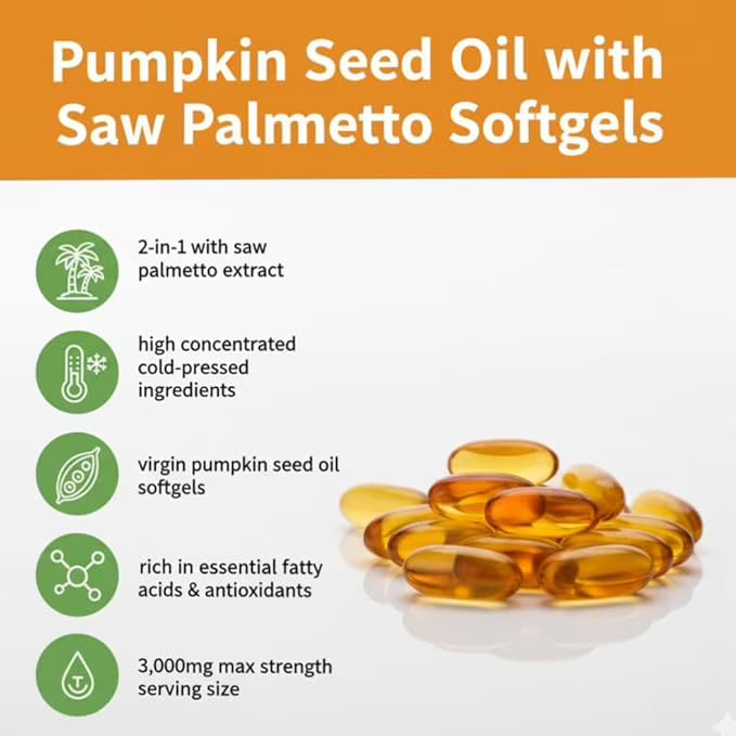 Pumpkin Seed Oil with Saw Palmetto – 3000mg per Serving, 300 Softgels