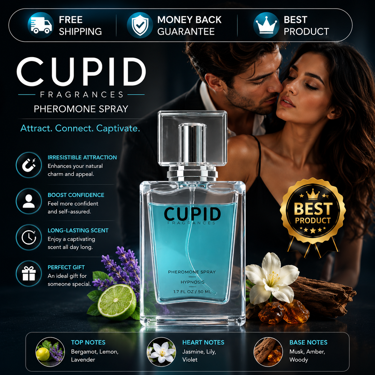 Men's Pheromone Cupid Infused Hypnosis Cologne for a masculine and alluring fragrance experience