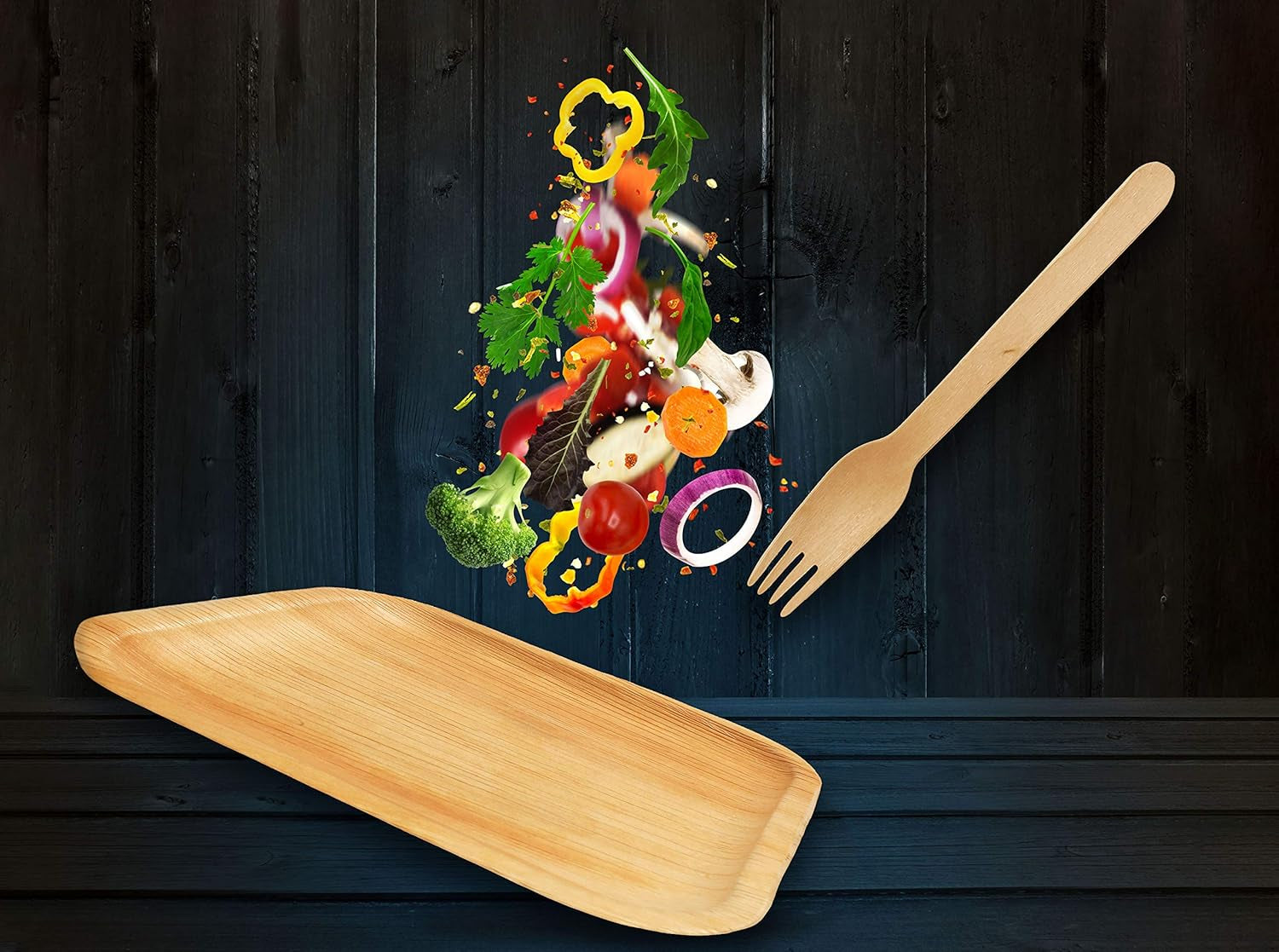HABBIBI Bamboo Plates Disposable with Cutlery (25 Forks & 25 Knives) - 8" Eco Friendly Palm Leaf Plates, 100% Biodegradable & Compostable Party Plates (8 Inch) Better than Plastic and Paper Plate