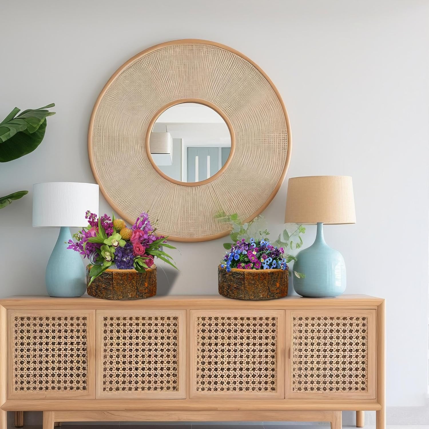 Wooden Salad Bowl Set – round Mango Wood Bowls with Tree Bark for Salad, Fruits & Food, Decorative Kitchen Bowls (Set of 3)