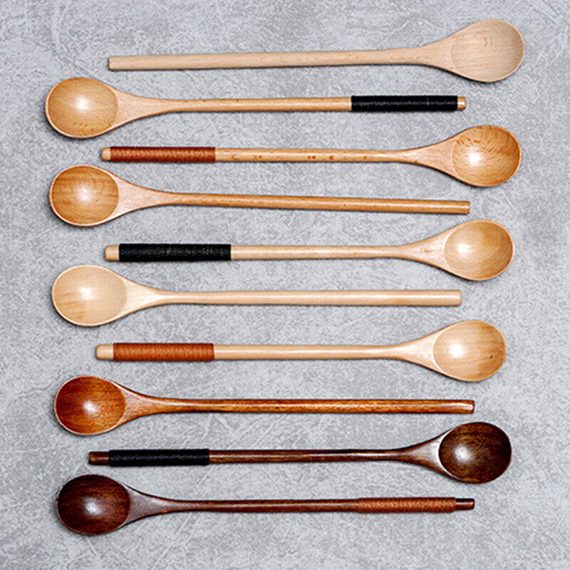 Cutlery Wooden Long Handle Spoon Coffee Teaspoon Dessert Honey Stirring Spoons