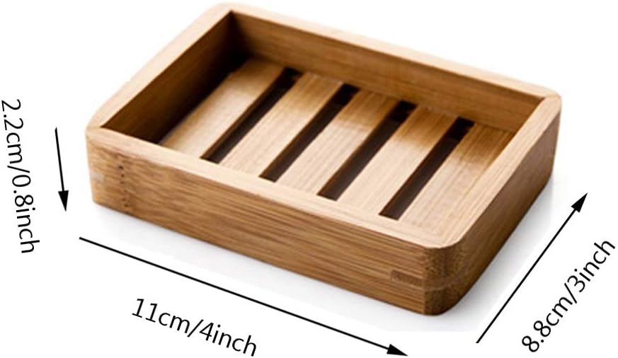 Kaxich 2 Pack Bamboo Wooden Soap Dish Shower Soap Storage Holder Saver Soap Tray Plate for Bathroom Shower Vanities Kitchen Sink