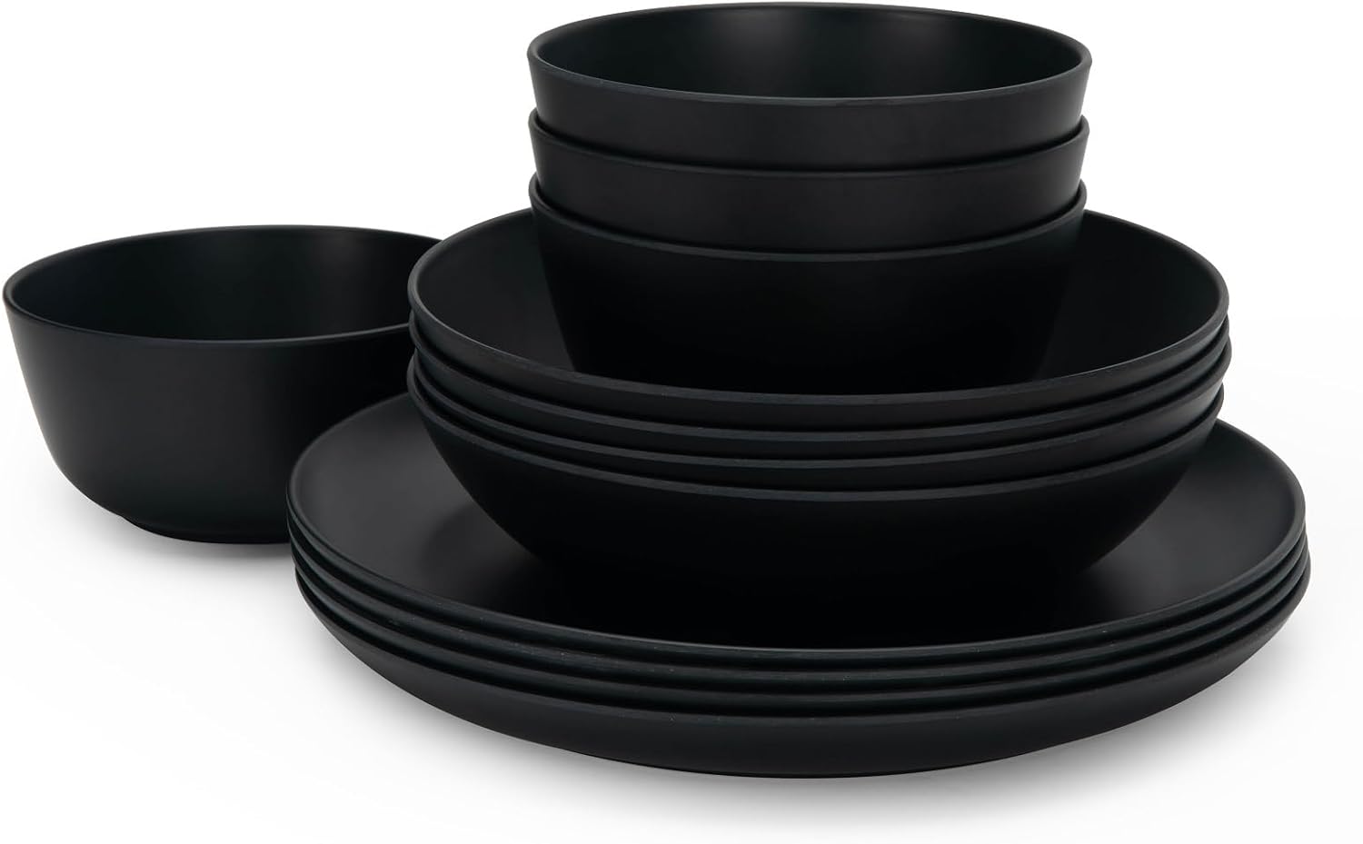 LEHAHA Bamboo White Kitchen Plates and Bowls Set, 12 Piece Non-Breakable Melamine Dinnerware Sets, Eco-Friendly Dishes Sets for 4, 12 Piece Reusable Tableware Set for Outdoor Dining, Patios, Rvs, BBQ