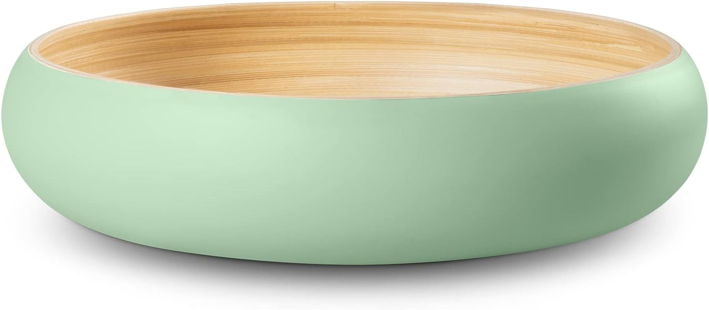 LEXA 12" Handmade White Bamboo Wooden Fruit Bowl for Kitchen Counter - 130 Oz Lightweight Large Bamboo Wood Salad Bowl