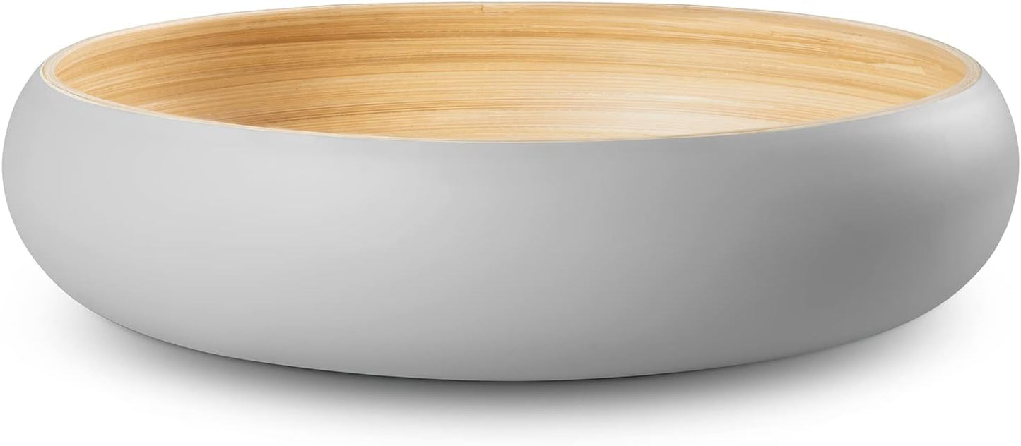 LEXA 12" Handmade White Bamboo Wooden Fruit Bowl for Kitchen Counter - 130 Oz Lightweight Large Bamboo Wood Salad Bowl