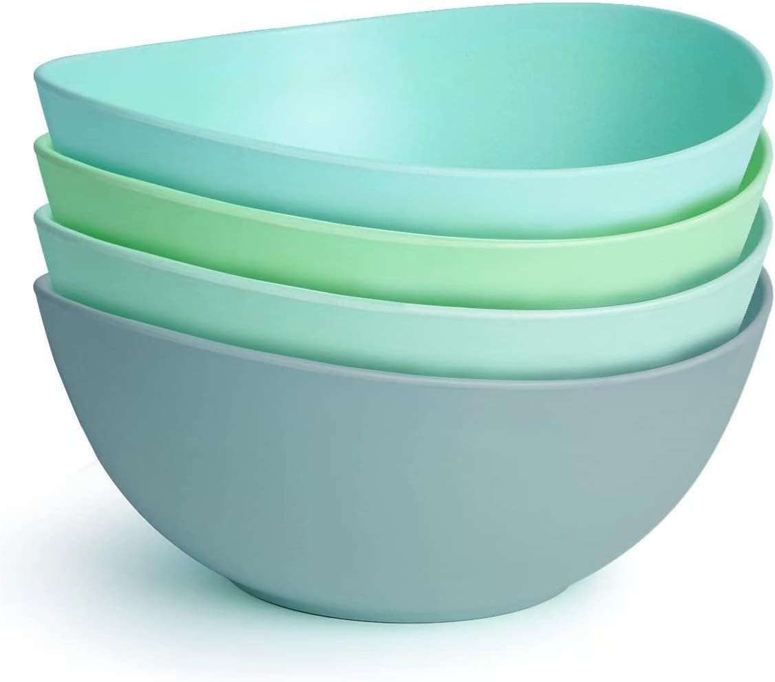 6.2'' Bamboo Fiber Cereal Bows Set of 6, Soup Bowls 24 Oz for Serving Salad, Snack, Side Dishes, Modern Oval Lightweight Bowls for Breakfast, Lunch and Dinner, Dishwasher and Freezer Safe(Matte White)