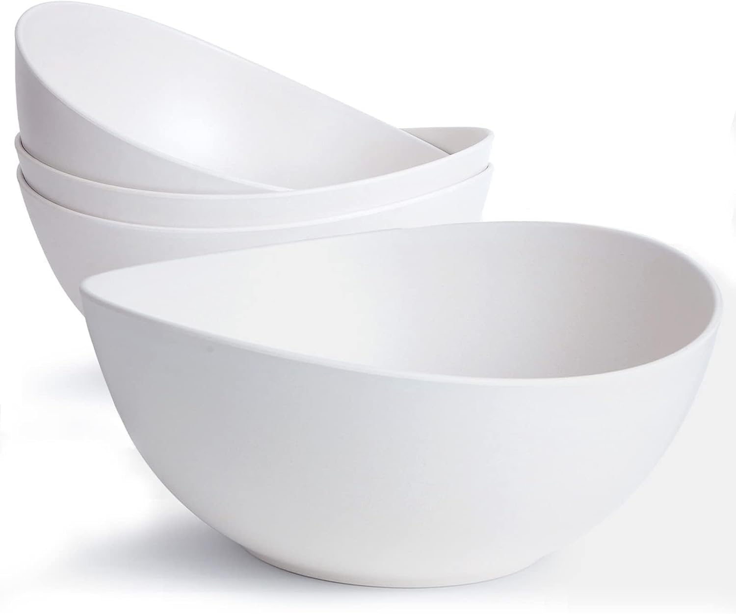 6.2'' Bamboo Fiber Cereal Bows Set of 6, Soup Bowls 24 Oz for Serving Salad, Snack, Side Dishes, Modern Oval Lightweight Bowls for Breakfast, Lunch and Dinner, Dishwasher and Freezer Safe(Matte White)