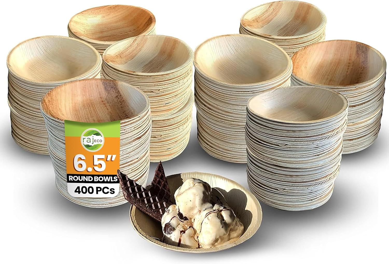 Raj Disposable Palm Leaf Bowls (50 Count, 6" Bowls) Strong Bowl like Bamboo Party Bowl - Decorative Compostable Tableware for Lunch, Dinner, Birthday, Outdoor, BBQ, Picnic, Parties