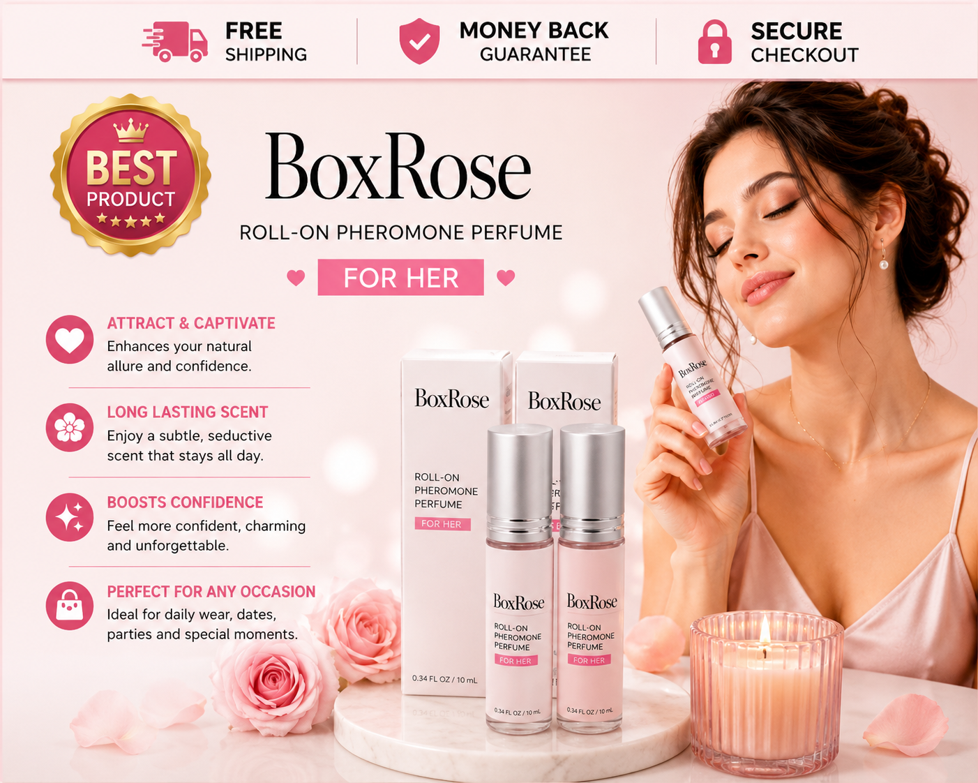 BoxRose Roll-On Pheromone Perfume for women 10ml two-pack feminine fragrance.