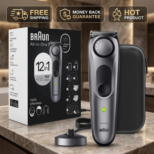 Braun Series 7 AiO7440 12-in-1 rechargeable beard and body trimmer with grooming attachments